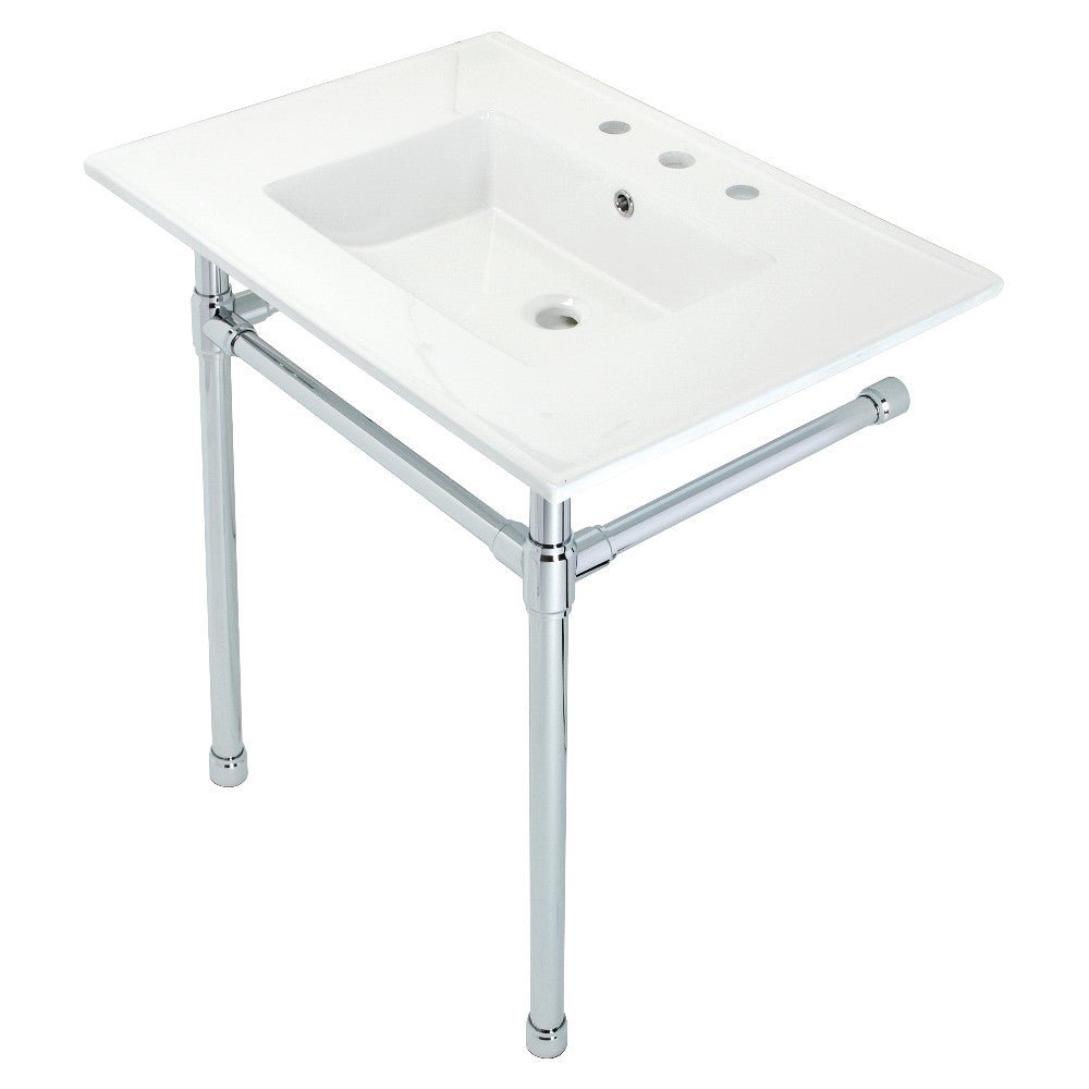 Dreyfuss 31" x 22" Console Sink with Stainless Steel Legs (8 - Inch, 3 Hole) - BUILDMYPLACE