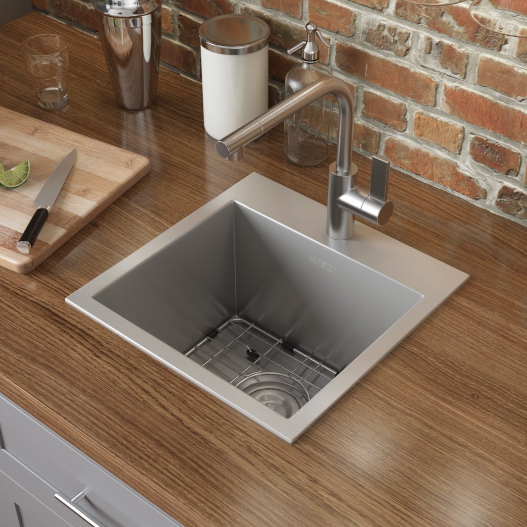 Drop - in Topmount Bar Prep Sink 16 Gauge Stainless Steel Single Bowl - BUILDMYPLACE