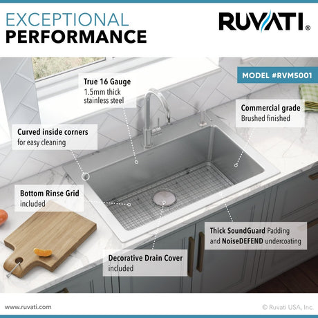 Drop - in Topmount Kitchen Sink 16 Gauge Stainless Steel Single Bowl - BUILDMYPLACE