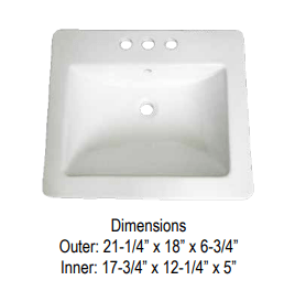 Drop In Vanity Sink - Ledge 3 - Hole for Centerset faucets with a 4" Spread - White - BUILDMYPLACE