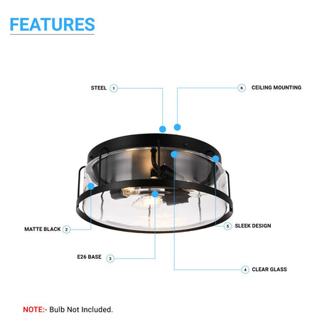 Drum Shape Flush Mount Ceiling Light, Matte Black Finish, Ceiling Lighting Fixture for Bedroom Kitchen Hallway Stairwell Entryway, E26 Base - BUILDMYPLACE