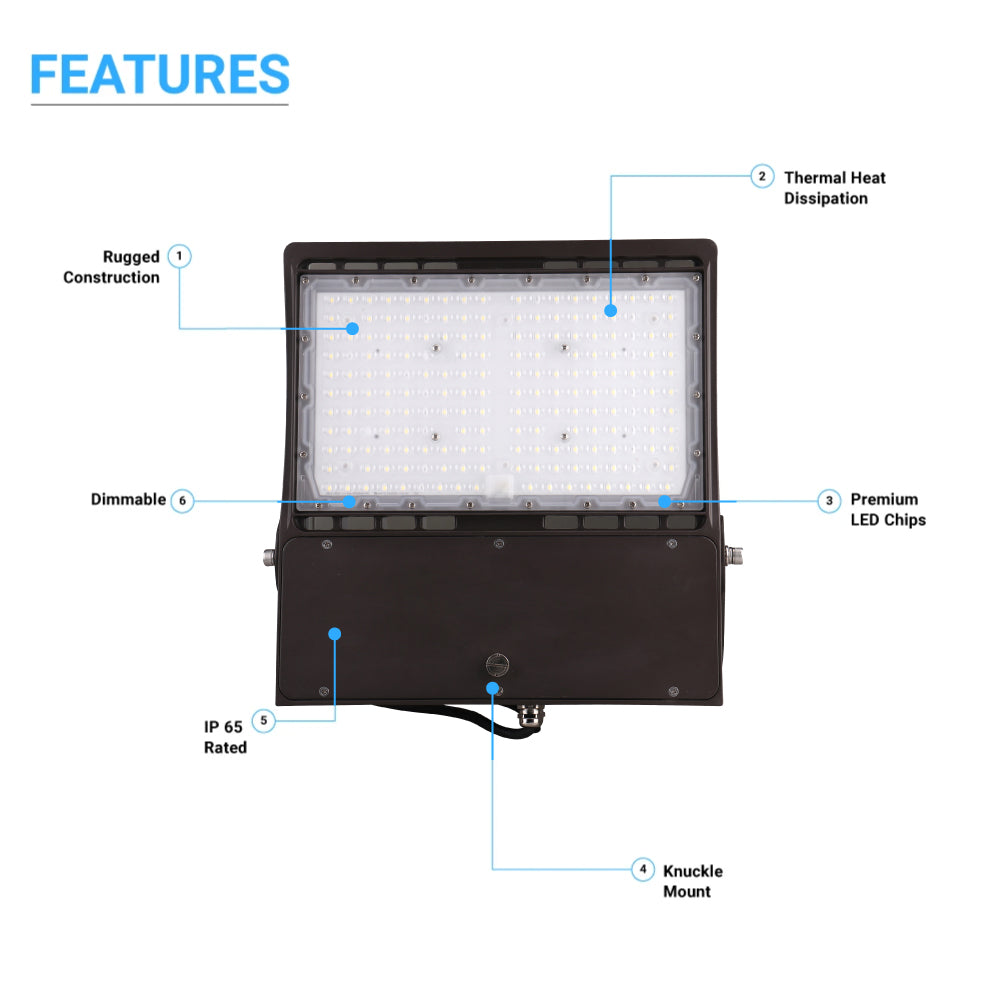 LED Flood Light 150W - Yoke/Knuckle Mount - Bronze Finish - 17719 Lumens - 5700K - UL Listed Floodlight