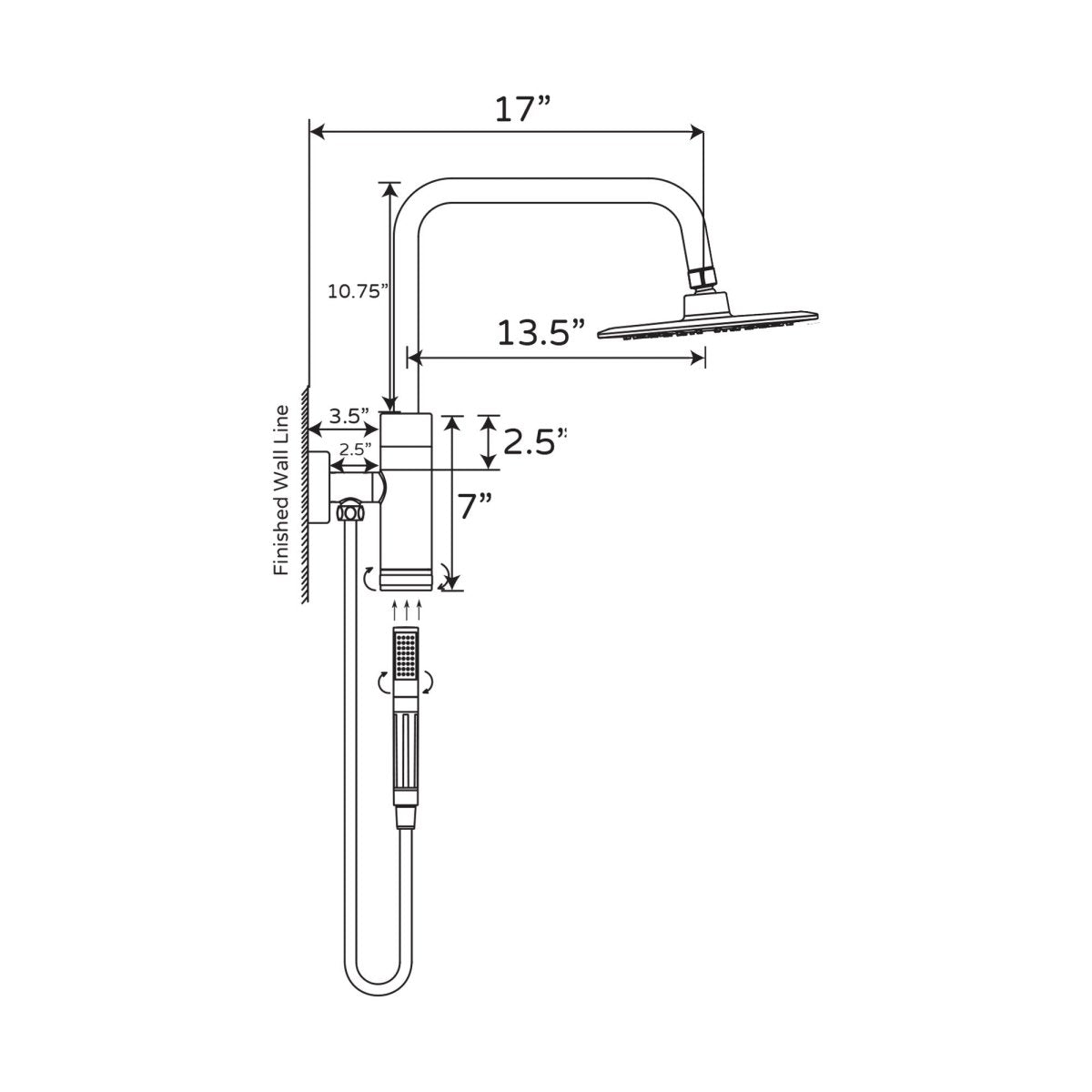 Dual Shower Head And Handheld Shower Head W/ Low Flow - 1 Spray 8 In Shower Head With Hose - Brushed Nickel - BUILDMYPLACE