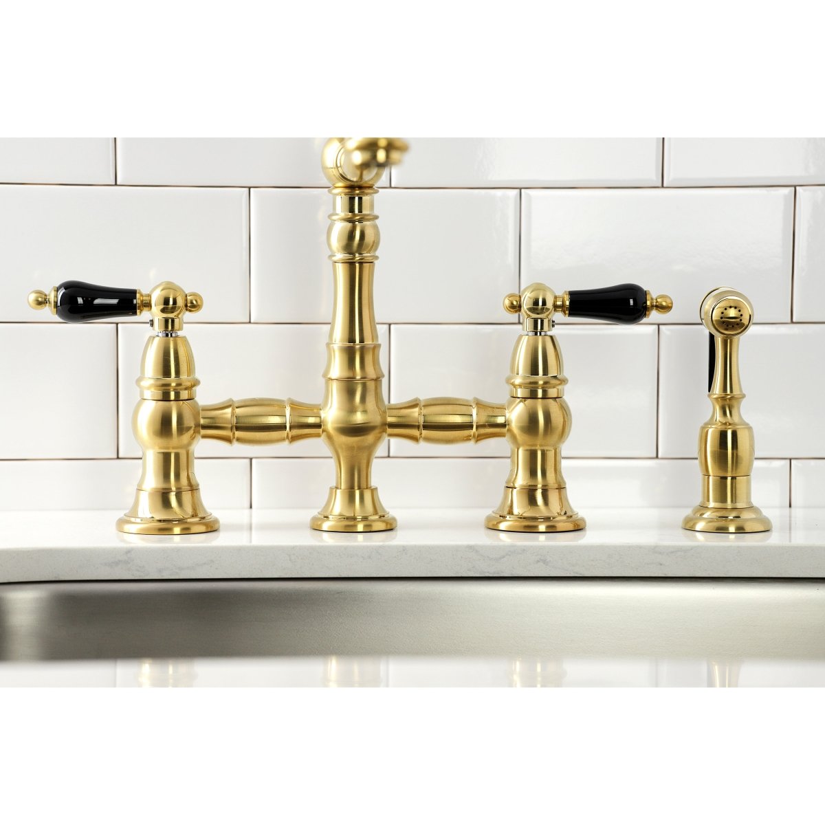 Duchess Bridge Four Hole Kitchen Faucet With Brass Sprayer - BUILDMYPLACE