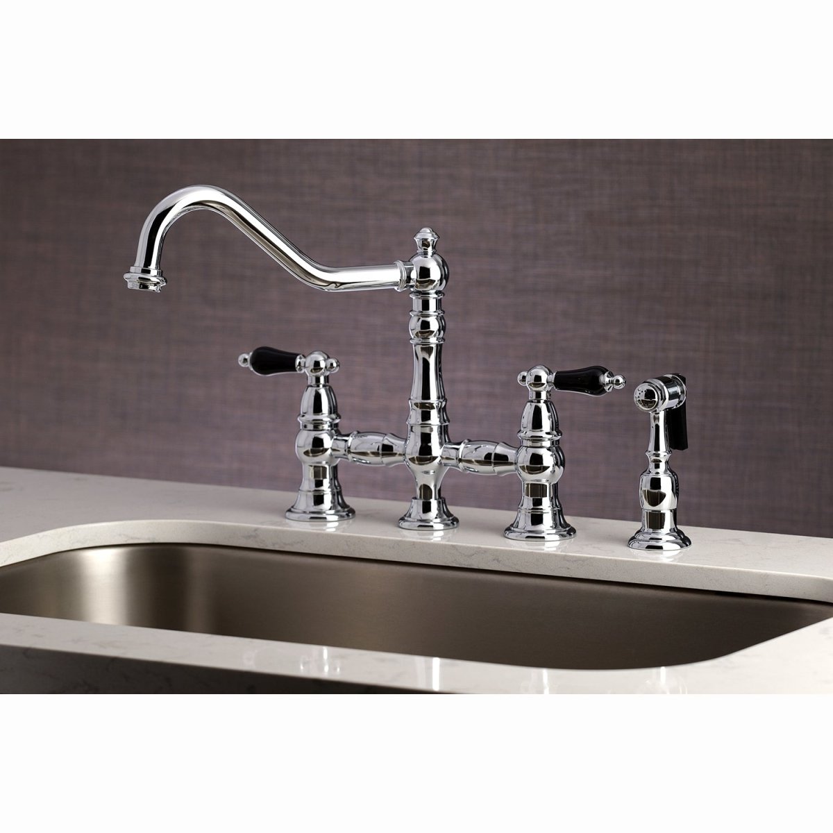 Duchess Bridge Four Hole Kitchen Faucet With Brass Sprayer - BUILDMYPLACE