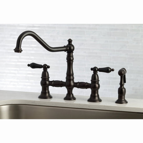 Duchess Bridge Four Hole Kitchen Faucet With Brass Sprayer - BUILDMYPLACE