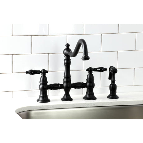 Duchess Bridge Four Hole Kitchen Faucet With Brass Sprayer - BUILDMYPLACE