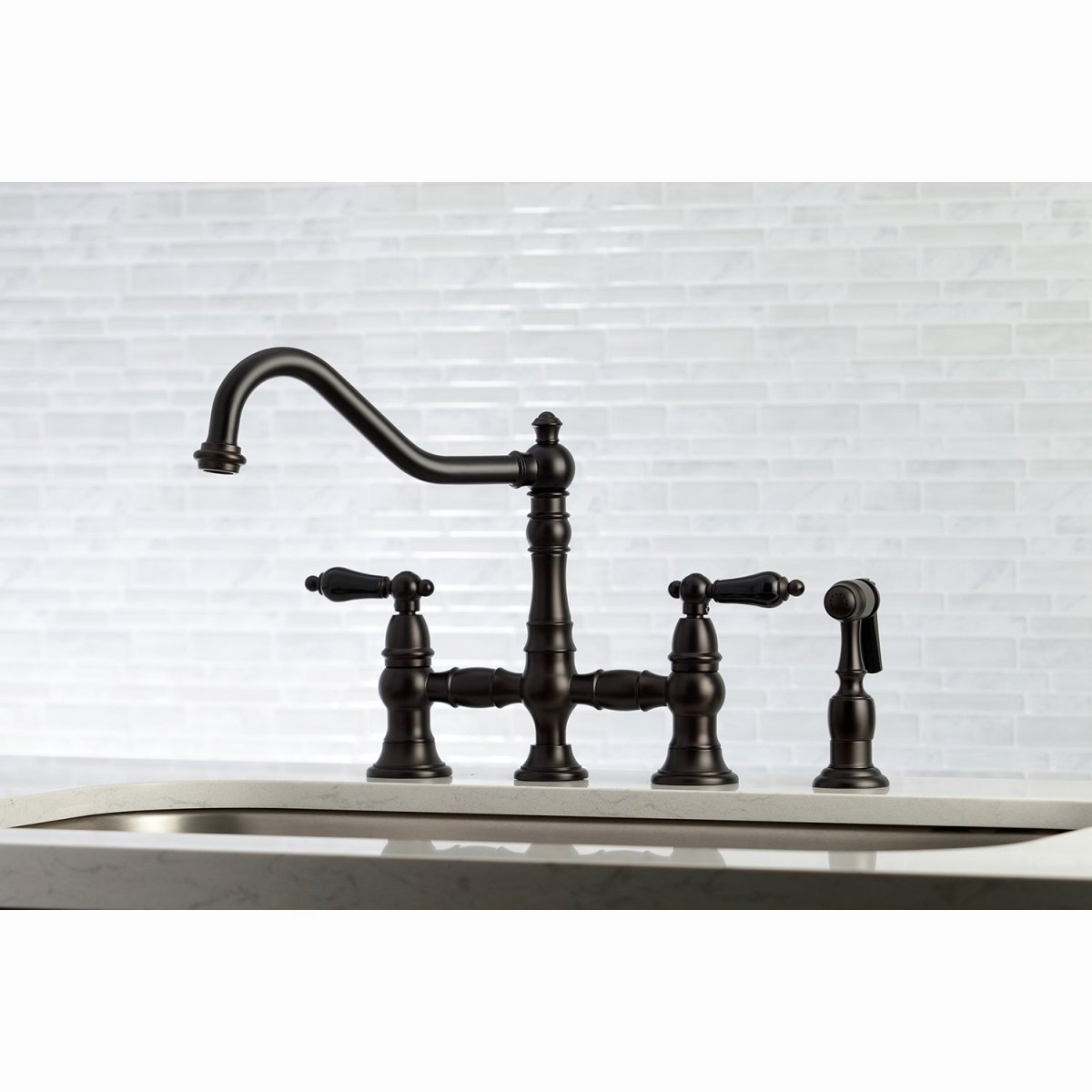 Duchess Bridge Four Hole Kitchen Faucet With Brass Sprayer - BUILDMYPLACE