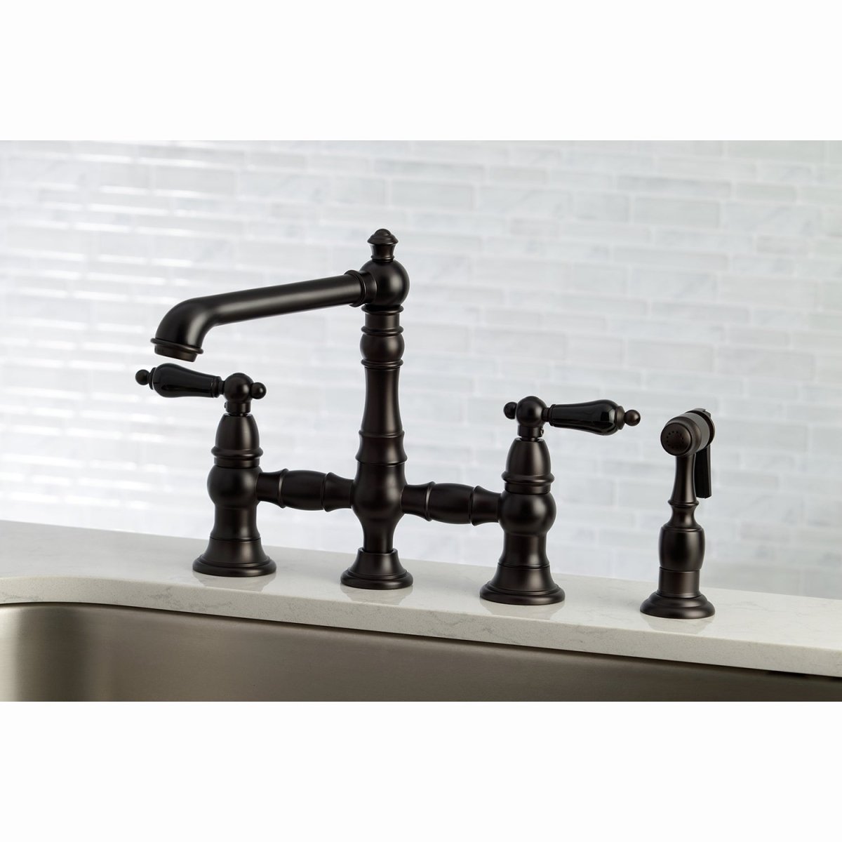 Duchess Bridge Kitchen Faucet with Brass Sprayer - BUILDMYPLACE