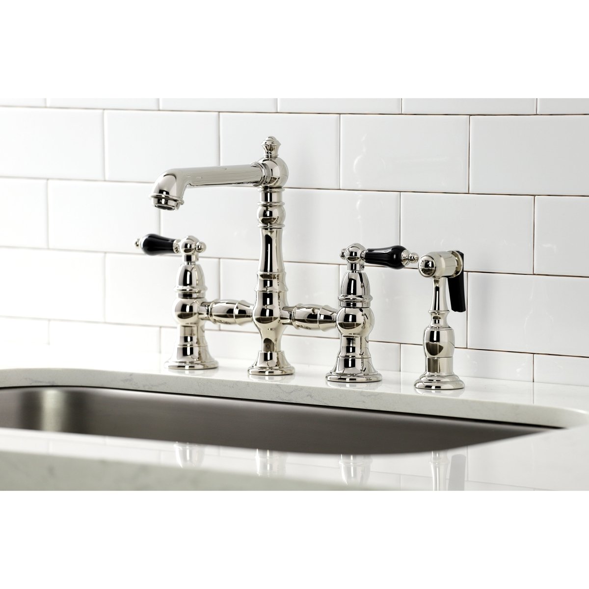 Duchess Bridge Kitchen Faucet with Brass Sprayer - BUILDMYPLACE