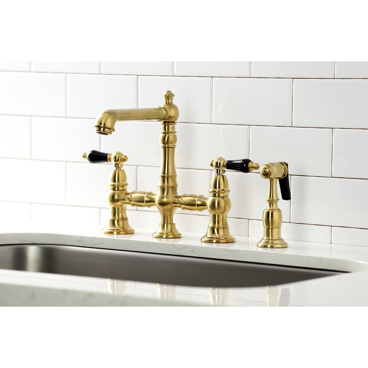 Duchess Bridge Kitchen Faucet with Brass Sprayer - BUILDMYPLACE