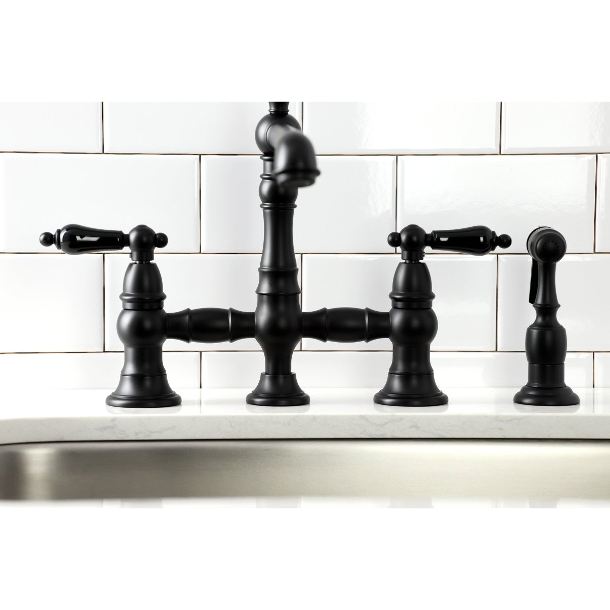 Duchess Bridge Kitchen Faucet with Brass Sprayer - BUILDMYPLACE