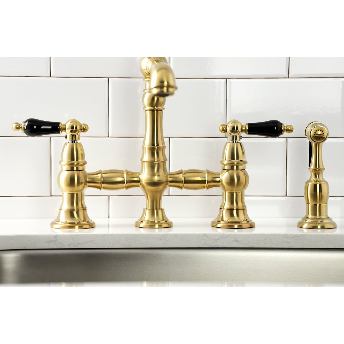 Duchess Bridge Kitchen Faucet with Brass Sprayer - BUILDMYPLACE