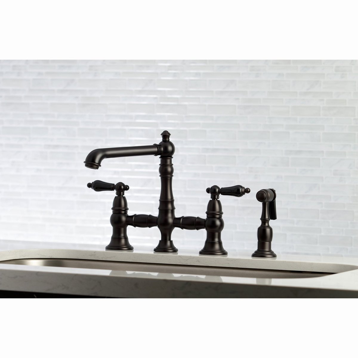 Duchess Bridge Kitchen Faucet with Brass Sprayer - BUILDMYPLACE