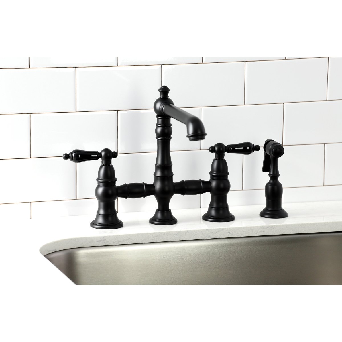 Duchess Bridge Kitchen Faucet with Brass Sprayer - BUILDMYPLACE