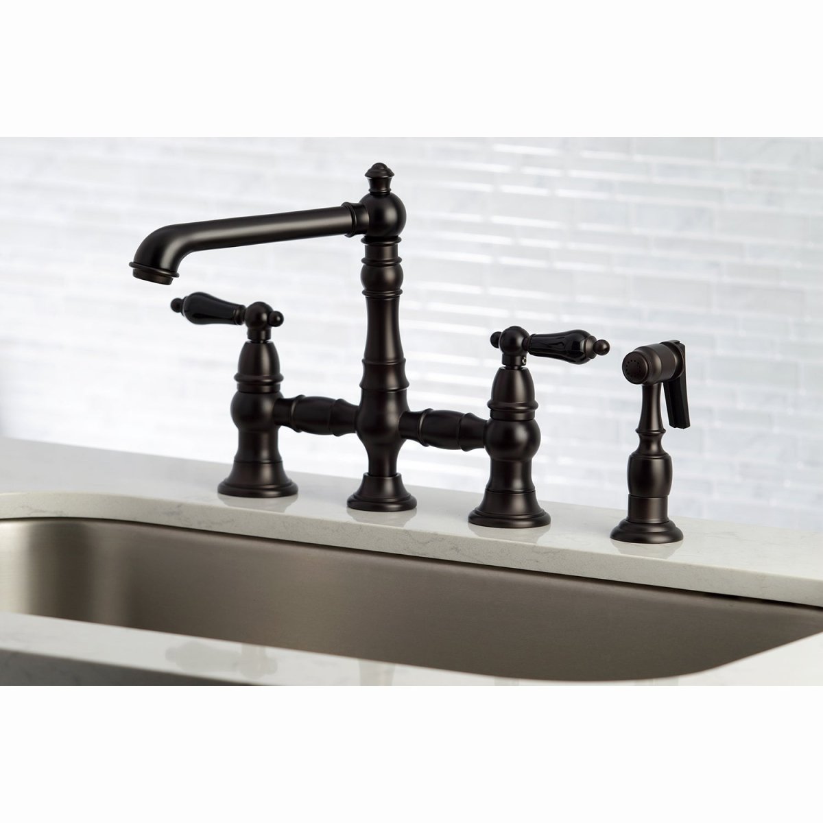 Duchess Bridge Kitchen Faucet with Brass Sprayer - BUILDMYPLACE