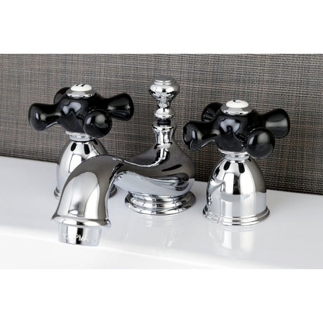 Duchess Mini - Widespread Bathroom Faucet With Black Procelain Handle - BUILDMYPLACE