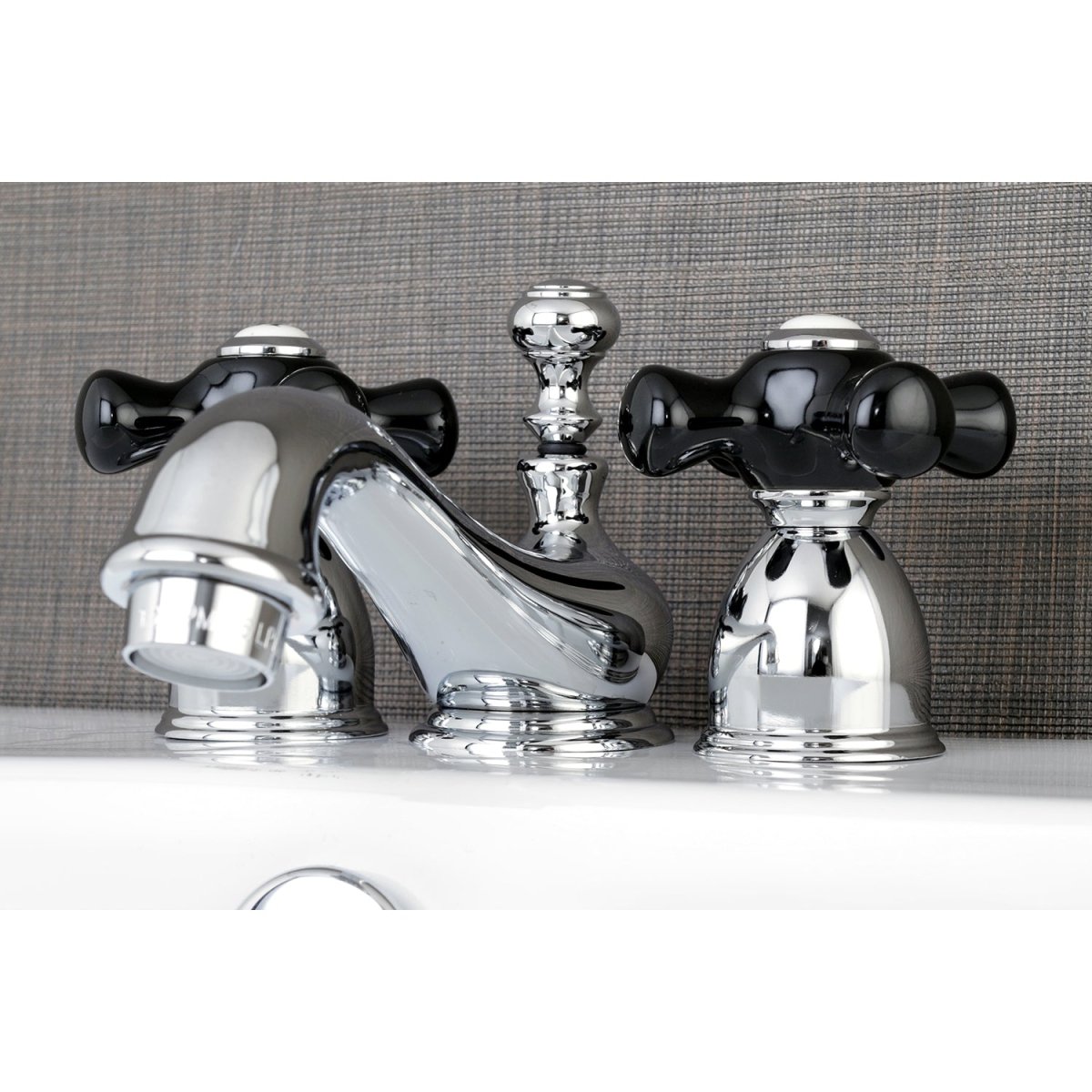 Duchess Mini - Widespread Bathroom Faucet With Black Procelain Handle - BUILDMYPLACE