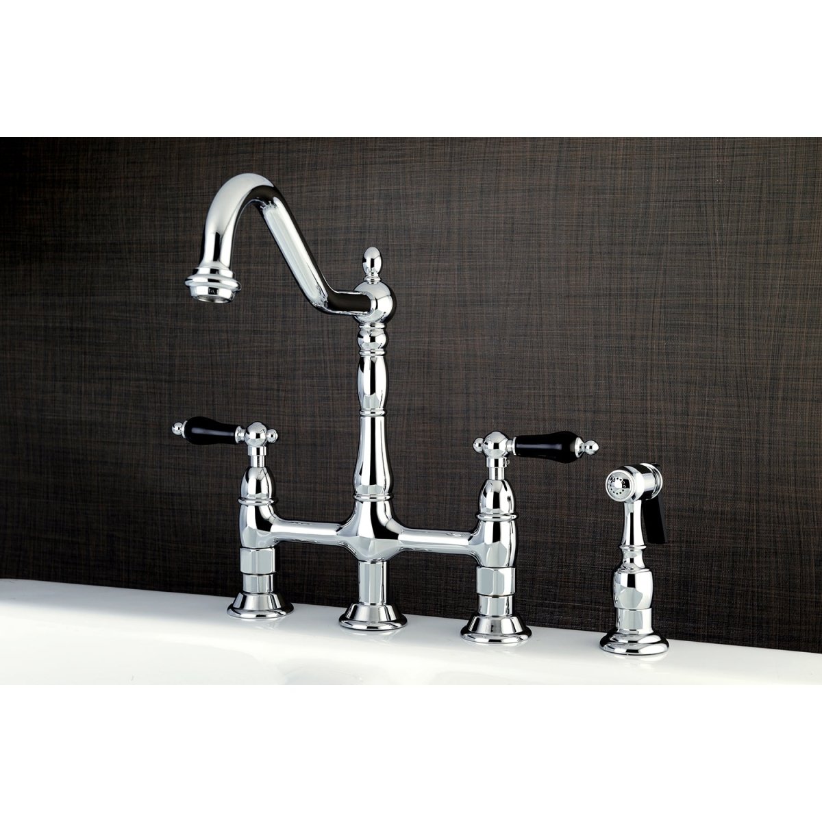 Duchess Traditional Bridge Kitchen Faucet with Brass Sprayer - BUILDMYPLACE