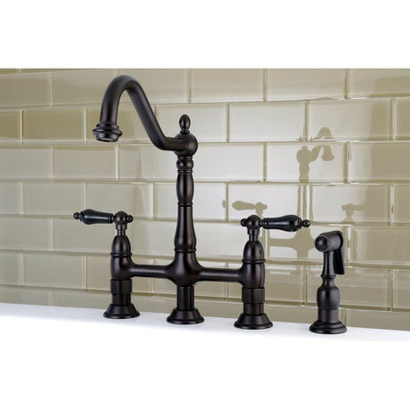 Duchess Traditional Bridge Kitchen Faucet with Brass Sprayer - BUILDMYPLACE