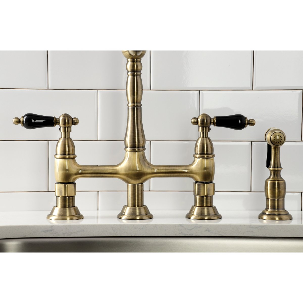 Duchess Traditional Bridge Kitchen Faucet with Brass Sprayer - BUILDMYPLACE