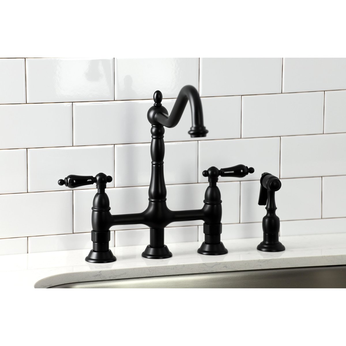 Duchess Traditional Bridge Kitchen Faucet with Brass Sprayer - BUILDMYPLACE