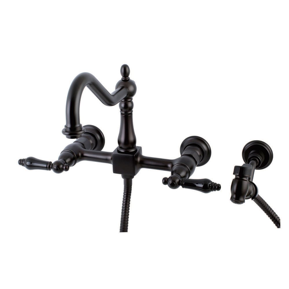 Duchess Two - Handle Wall Mount Bridge Kitchen Faucet with Brass Sprayer - BUILDMYPLACE