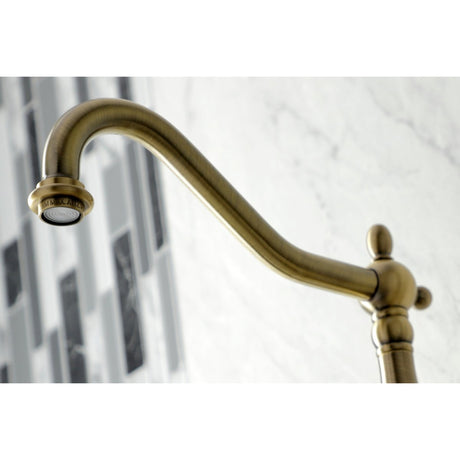 Duchess Two - Handle Wall Mount Bridge Kitchen Faucet with Brass Sprayer - BUILDMYPLACE