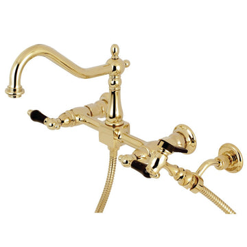 Duchess Two-Handle Wall Mount Bridge Kitchen Faucet with Brass Sprayer