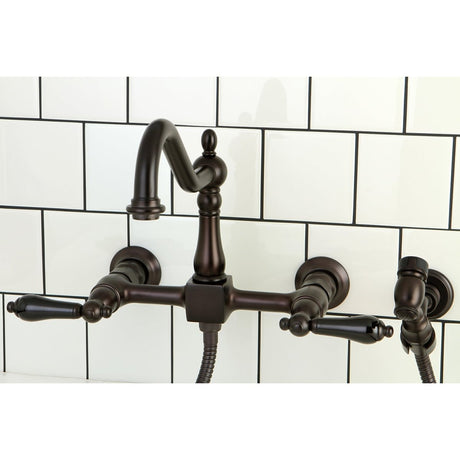 Duchess Two - Handle Wall Mount Bridge Kitchen Faucet with Brass Sprayer - BUILDMYPLACE