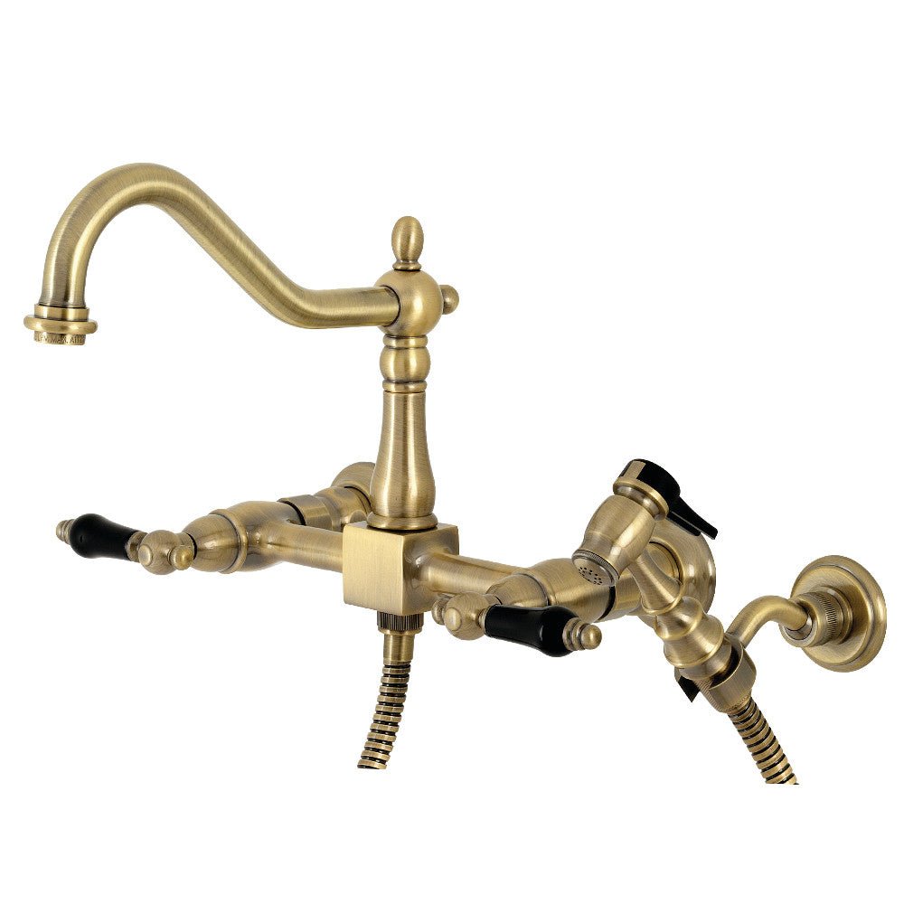 Duchess Two - Handle Wall Mount Bridge Kitchen Faucet with Brass Sprayer - BUILDMYPLACE