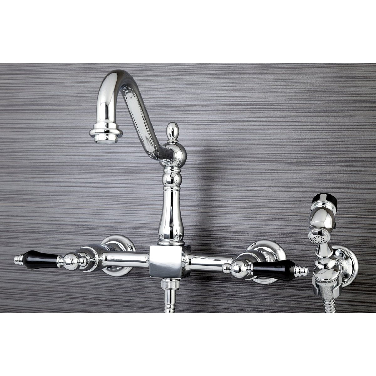 Duchess Two - Handle Wall Mount Bridge Kitchen Faucet with Brass Sprayer - BUILDMYPLACE