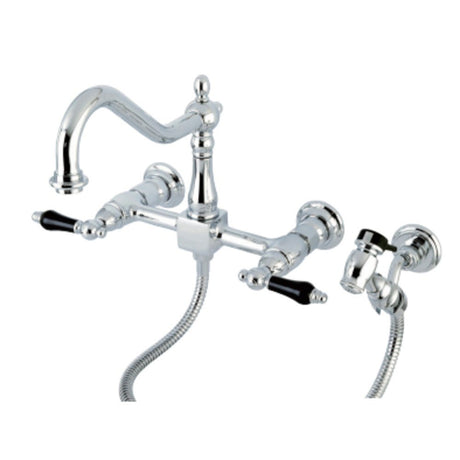 Duchess Two - Handle Wall Mount Bridge Kitchen Faucet with Brass Sprayer - BUILDMYPLACE