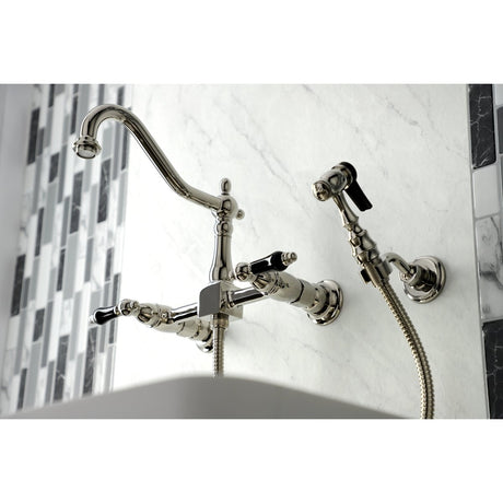 Duchess Two - Handle Wall Mount Bridge Kitchen Faucet with Brass Sprayer - BUILDMYPLACE