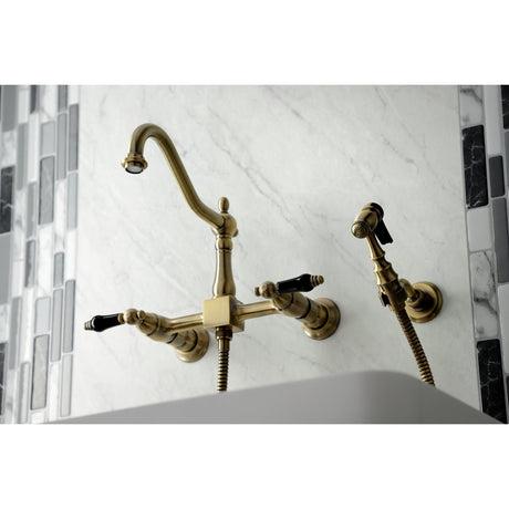 Duchess Two - Handle Wall Mount Bridge Kitchen Faucet with Brass Sprayer - BUILDMYPLACE