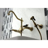 Duchess Two - Handle Wall Mount Bridge Kitchen Faucet with Brass Sprayer - BUILDMYPLACE