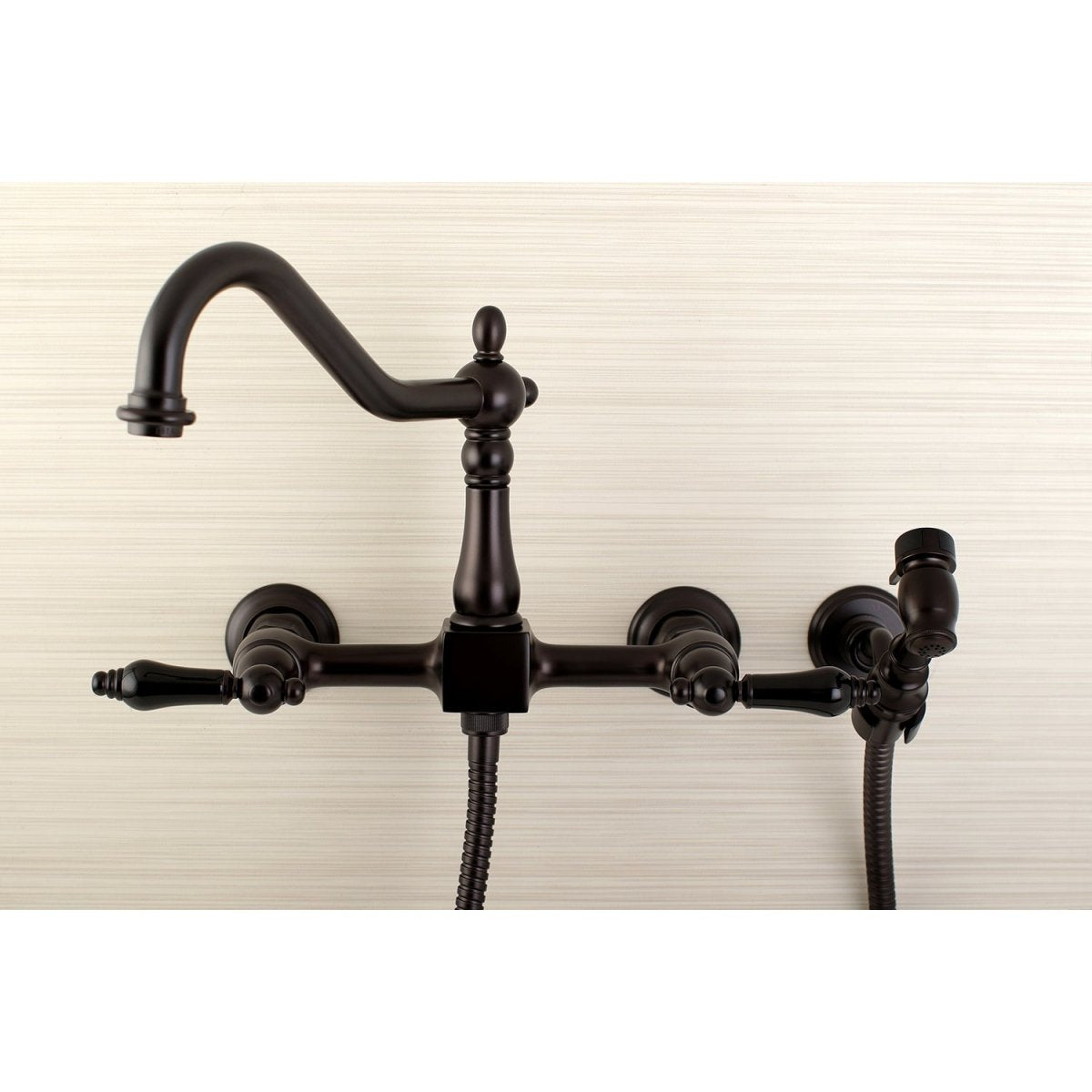 Duchess Two - Handle Wall Mount Bridge Kitchen Faucet with Brass Sprayer - BUILDMYPLACE