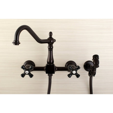 Duchess Wall Mount Bridge Kitchen Faucet with Brass Sprayer - BUILDMYPLACE