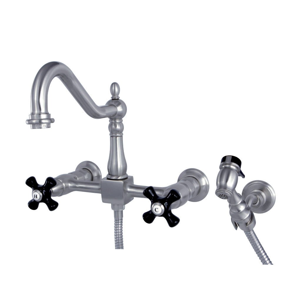 Duchess Wall Mount Bridge Kitchen Faucet with Brass Sprayer - BUILDMYPLACE