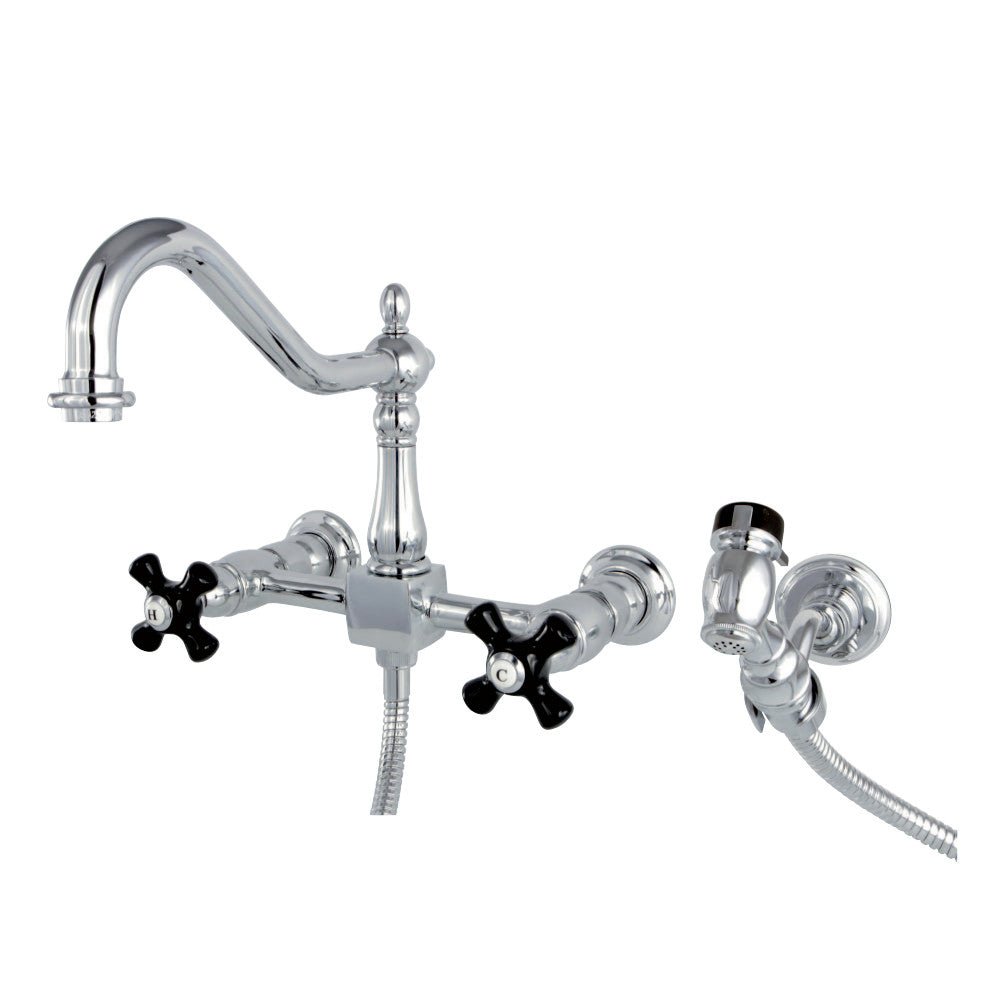 Duchess Wall Mount Bridge Kitchen Faucet with Brass Sprayer - BUILDMYPLACE