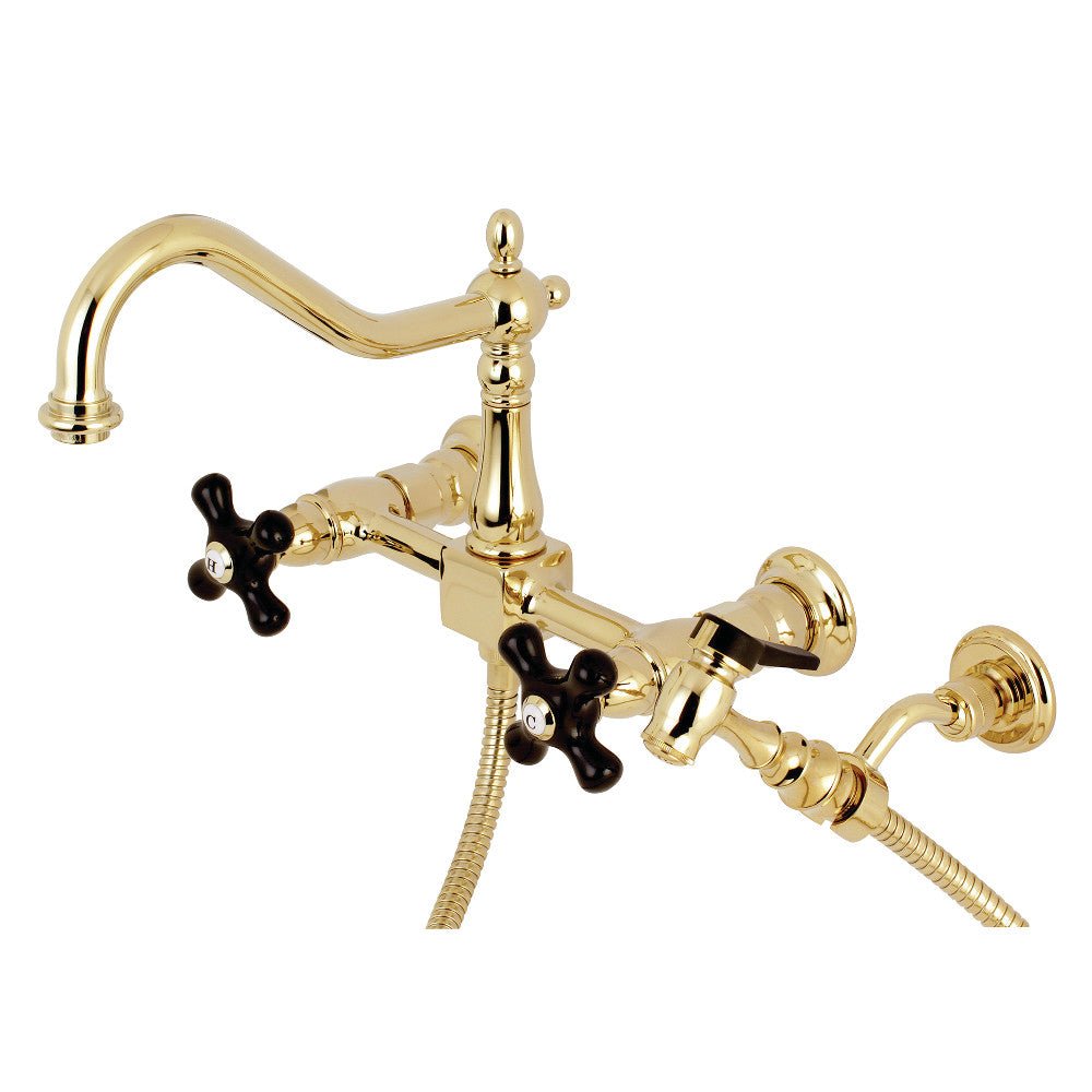 Duchess Wall Mount Bridge Kitchen Faucet with Brass Sprayer - BUILDMYPLACE