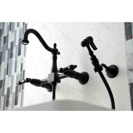 Duchess Wall Mount Traditional Bridge Kitchen Faucet with Brass Sprayer - BUILDMYPLACE