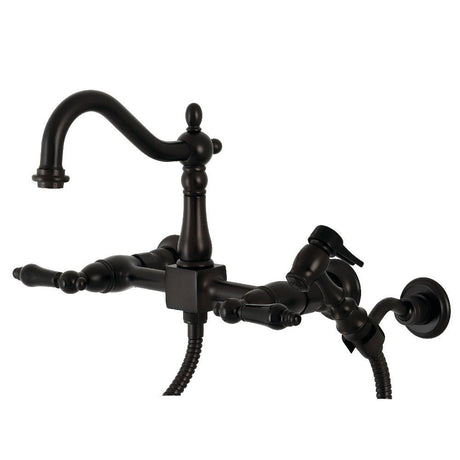 Duchess Wall Mount Traditional Bridge Kitchen Faucet with Brass Sprayer - BUILDMYPLACE