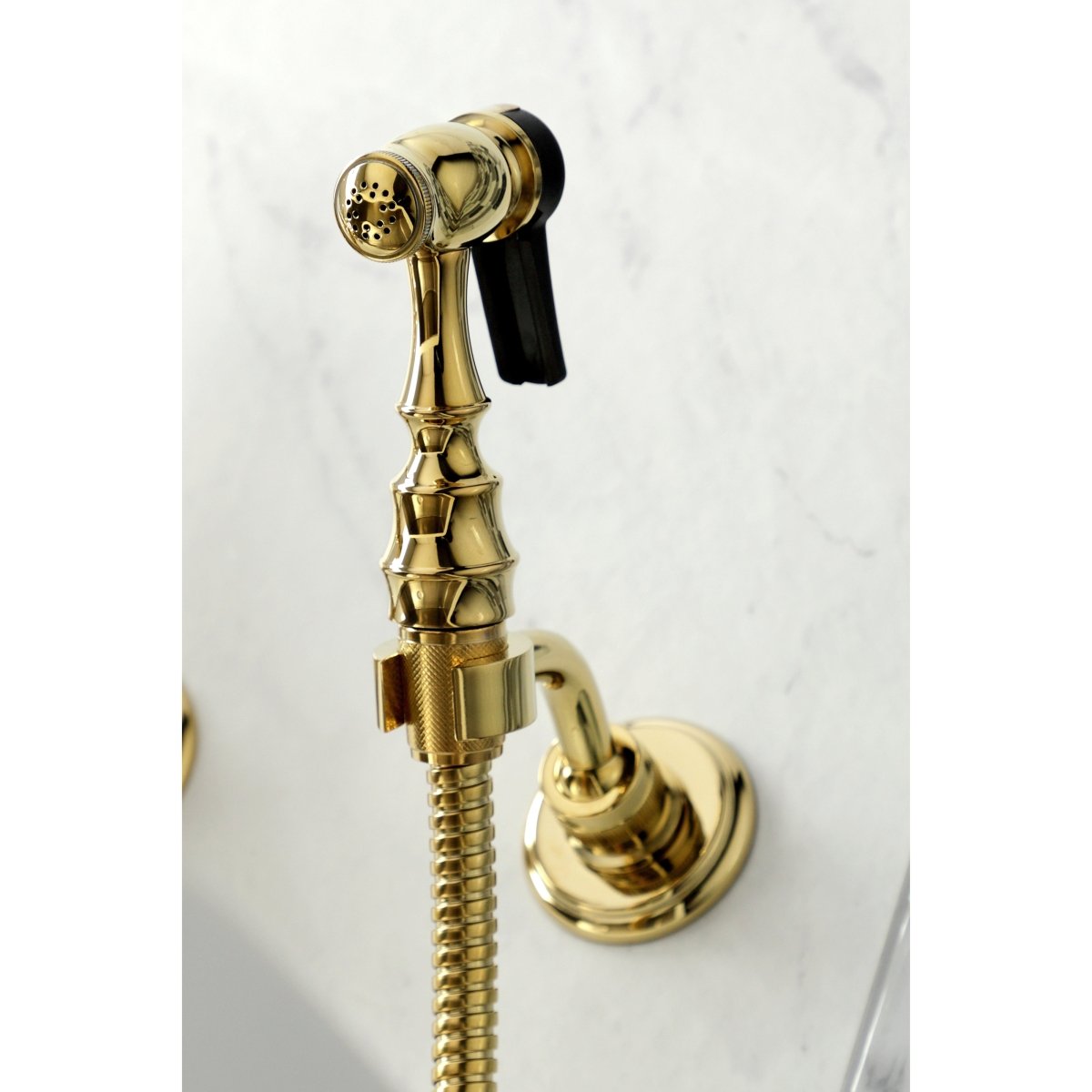 Duchess Wall Mount Traditional Bridge Kitchen Faucet with Brass Sprayer - BUILDMYPLACE