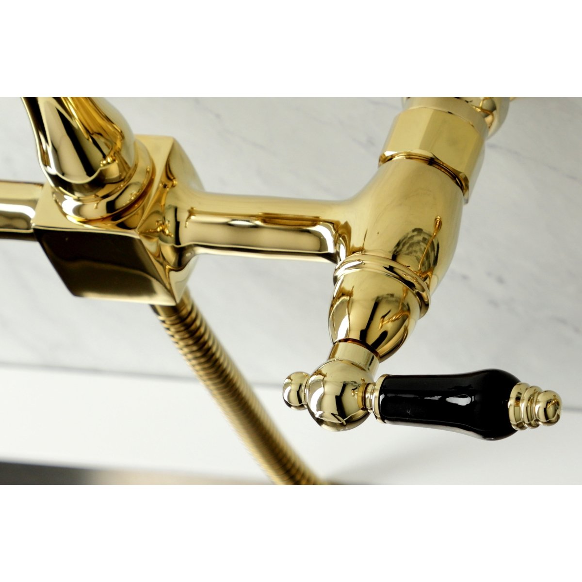 Duchess Wall Mount Traditional Bridge Kitchen Faucet with Brass Sprayer - BUILDMYPLACE