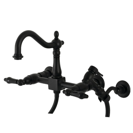 Duchess Wall Mount Traditional Bridge Kitchen Faucet with Brass Sprayer - BUILDMYPLACE