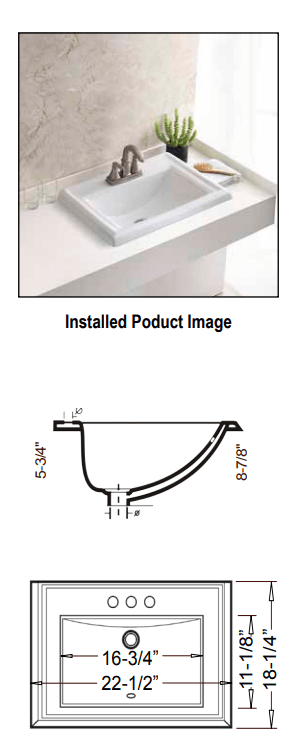 Dugout - Drop - In Porcelain Lavatory Sink 22 1/2" x 18 1/4" - BUILDMYPLACE