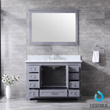 Dukes 48" Dark Grey Single Vanity, White Carrara Marble Top, White Square Sink and 46" Mirror w/ Faucet - BUILDMYPLACE