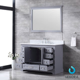 Dukes 48" Dark Grey Single Vanity, White Carrara Marble Top, White Square Sink and 46" Mirror w/ Faucet - BUILDMYPLACE