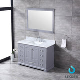 Dukes 48" Dark Grey Single Vanity, White Carrara Marble Top, White Square Sink and 46" Mirror w/ Faucet - BUILDMYPLACE
